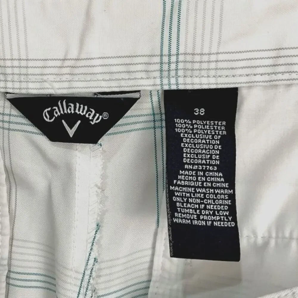 Callaway White Plaid Golf Shorts Windowpane Flat Front Mens Sz 38 Multi-Color